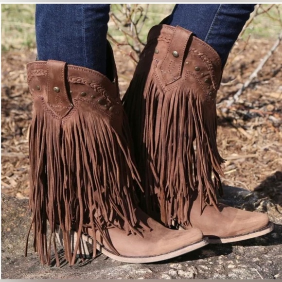 Liberty Black Womens 9M Vegas Fringe Boho Cowboy Boots Luxury Leather Boot Brown - Picture 3 of 14